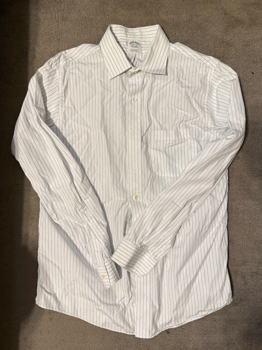 Brooks Brothers Blue & White Dress Shirt 16.5 35 Button Down Like New cufflinks